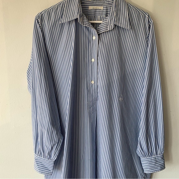 Doen Jora Cotton Poplin Oversized Button Shirt Mini Dress Blue Montauk Stripe - Picture 6 of 13